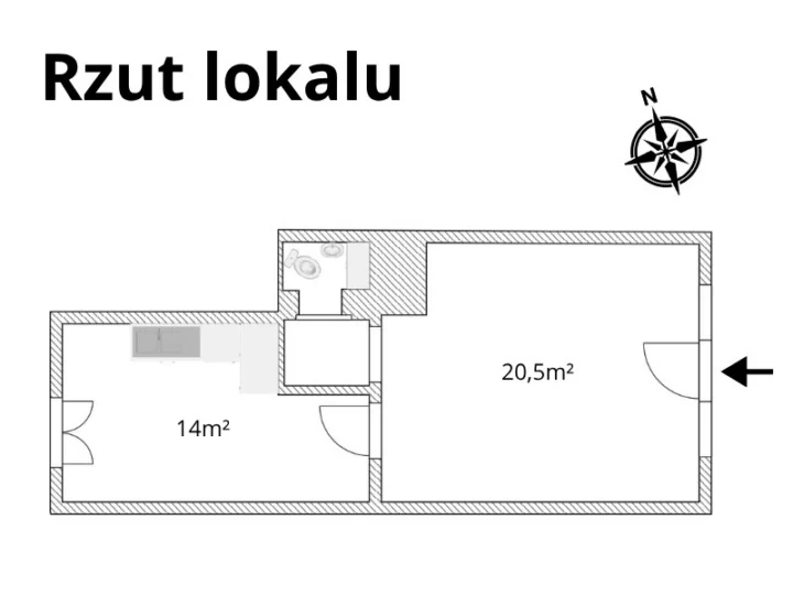 Plan Mieszkania 1 – Lokal usługowy z dużą witryną, idealny na biuro/gabinet/fryzjera