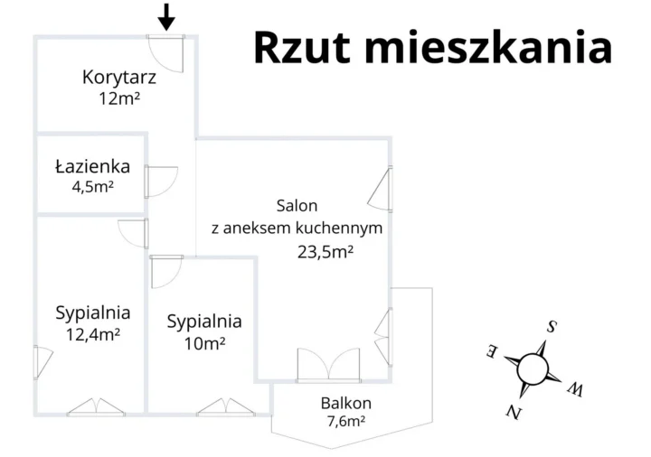 Plan Mieszkania 1 – Mieszkanie 3-pokojowe, po remoncie, ul. Orla