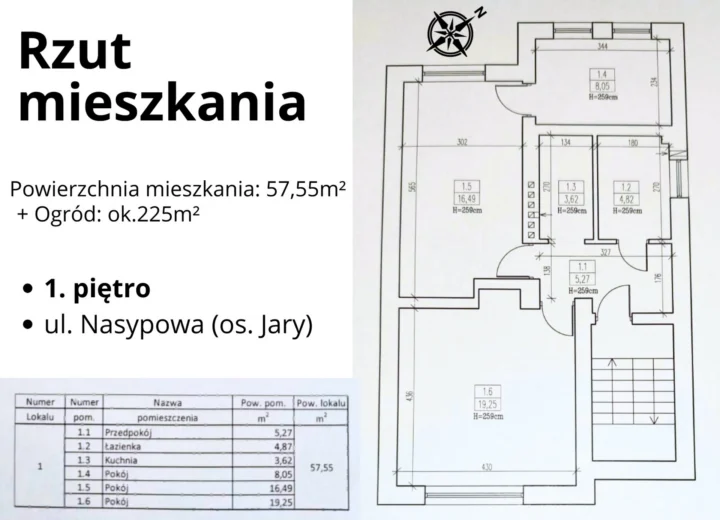 Plan Mieszkania 1 – Bezczynszowe 3 pokoje z ogrodem - os. Jary