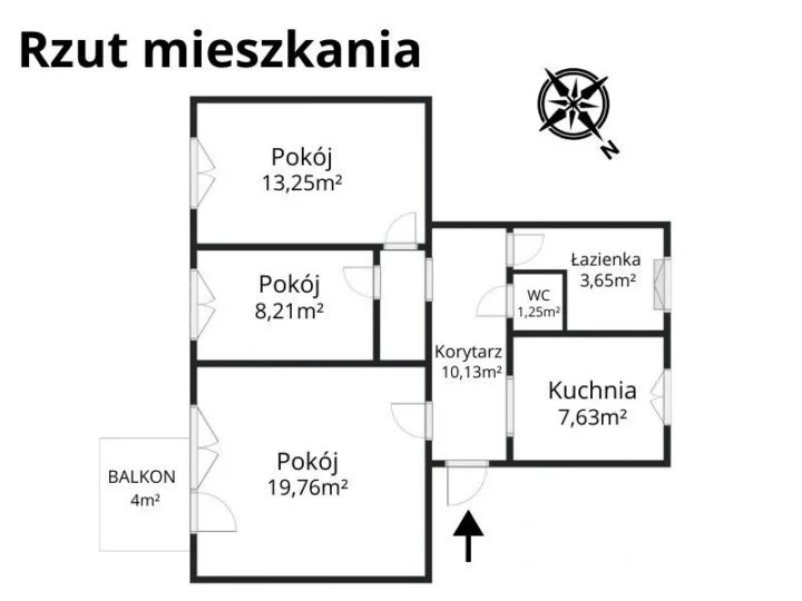 Plan Mieszkania 1 – M3, parter, balkon, po generalnym remoncie